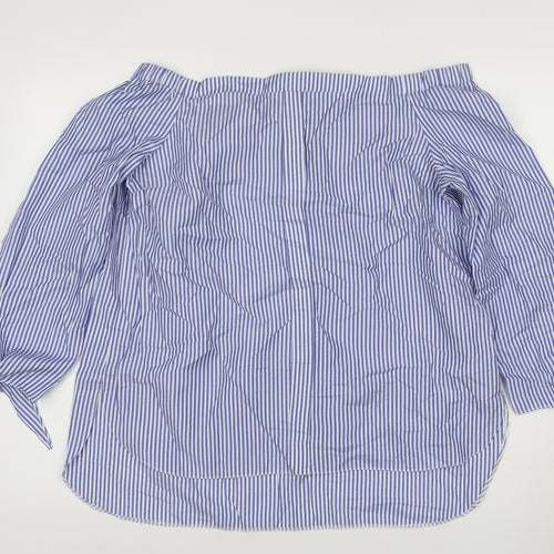 River Island Women Blue Striped Off Shoulder Blouse Size 12