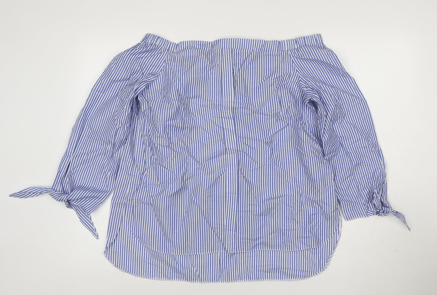 River Island Women Blue Striped Off Shoulder Blouse Size 12
