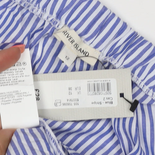 River Island Women Blue Striped Off Shoulder Blouse Size 12