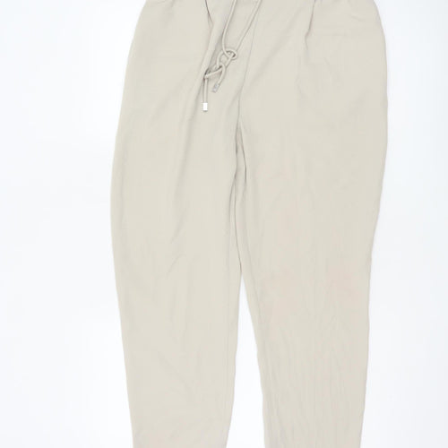 Zara Women Beige Cropped Trousers Size 12 Polyester Drawstring Waist