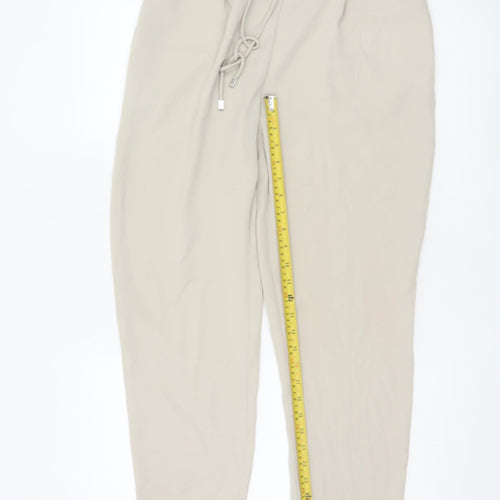 Zara Women Beige Cropped Trousers Size 12 Polyester Drawstring Waist