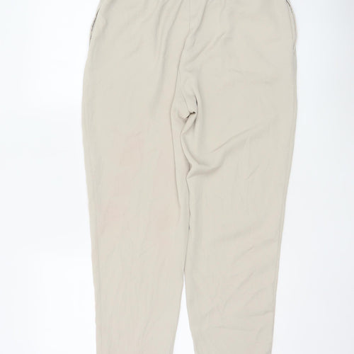Zara Women Beige Cropped Trousers Size 12 Polyester Drawstring Waist