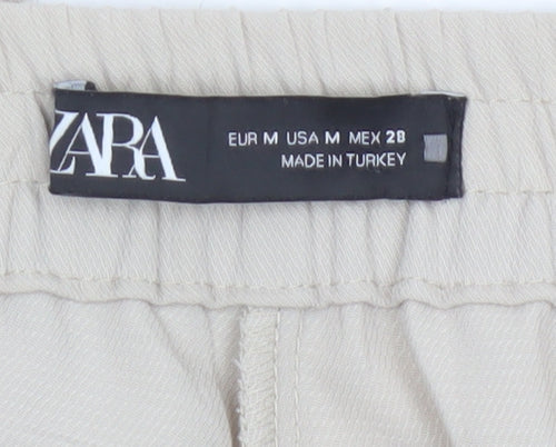 Zara Women Beige Cropped Trousers Size 12 Polyester Drawstring Waist