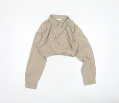 Pull&Bear Women’s Beige Cropped Collared Blouse XS Linen Blend