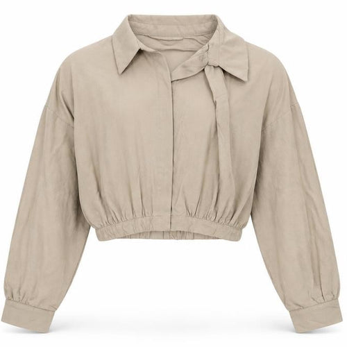 Pull&Bear Women’s Beige Cropped Collared Blouse XS Linen Blend