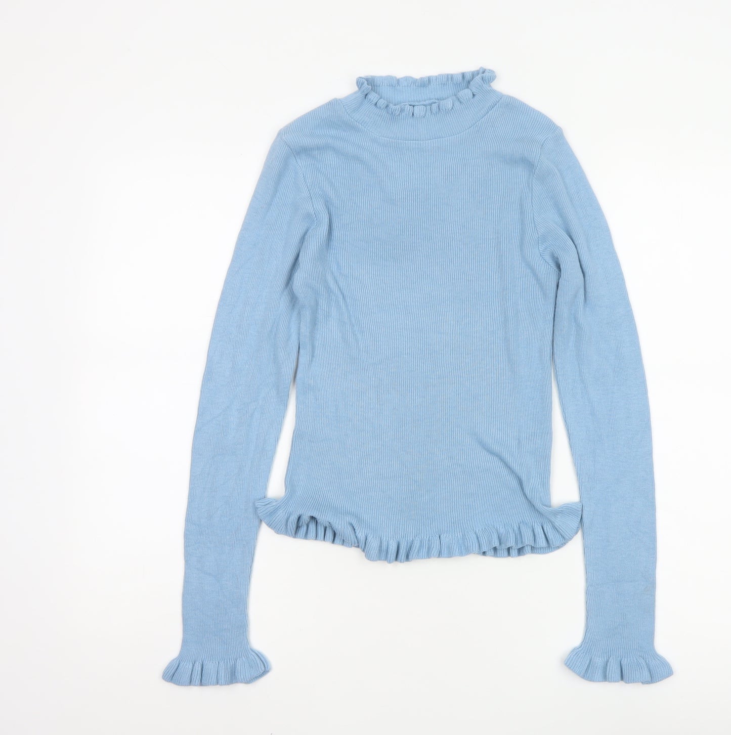 ASOS DESIGN Women's Blue Mock Neck Ruffle Slim Fit Jumper Size 10