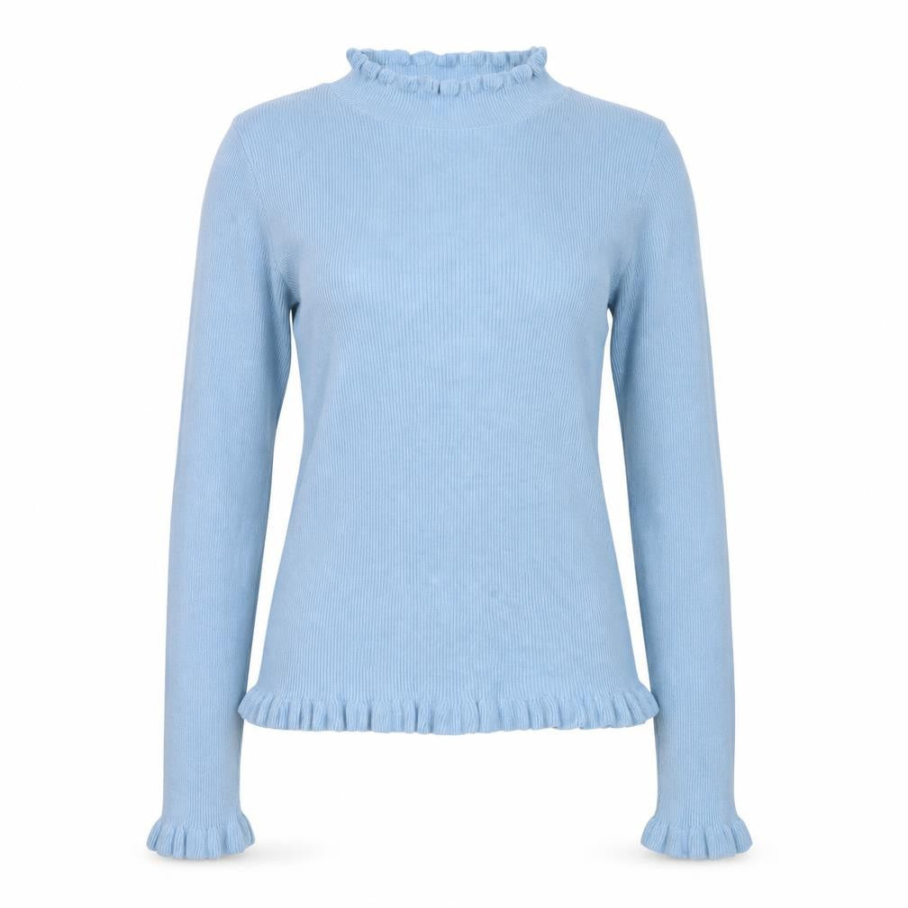 ASOS DESIGN Women's Blue Mock Neck Ruffle Slim Fit Jumper Size 10