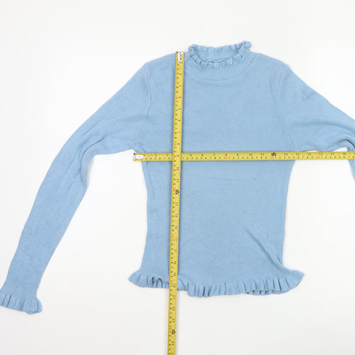 ASOS DESIGN Women's Blue Mock Neck Ruffle Slim Fit Jumper Size 10