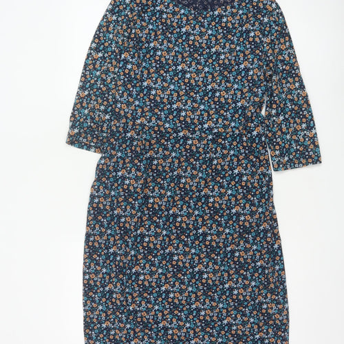 Seasalt Cornwall Women Blue Floral A-Line Petite Organic Cotton Dress UK 10