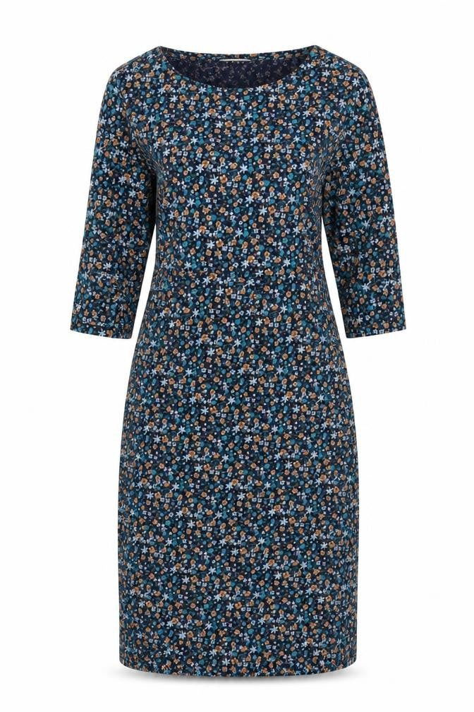 Seasalt Cornwall Women Blue Floral A-Line Petite Organic Cotton Dress UK 10