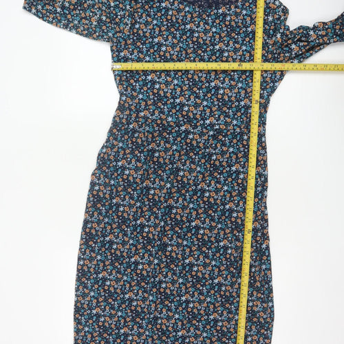 Seasalt Cornwall Women Blue Floral A-Line Petite Organic Cotton Dress UK 10