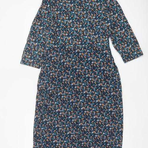 Seasalt Cornwall Women Blue Floral A-Line Petite Organic Cotton Dress UK 10