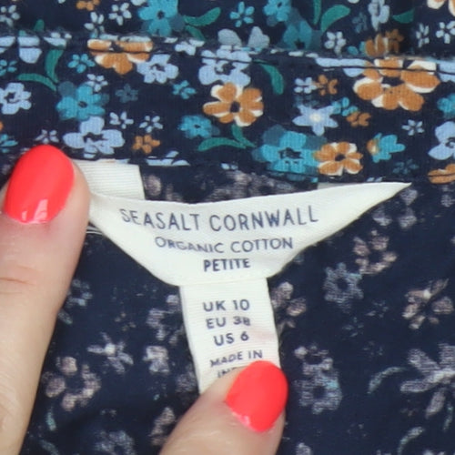 Seasalt Cornwall Women Blue Floral A-Line Petite Organic Cotton Dress UK 10