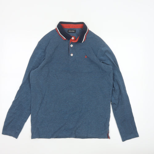 Jack & Jones Men Blue Long Sleeve Cotton Polo Shirt Size L