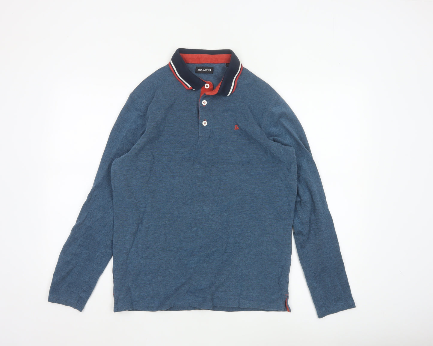 Jack & Jones Men Blue Long Sleeve Cotton Polo Shirt Size L