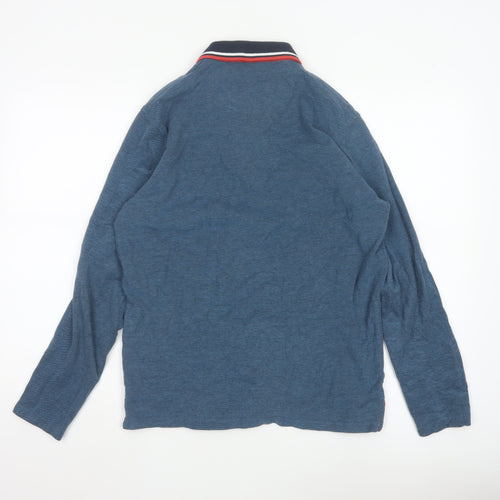 Jack & Jones Men Blue Long Sleeve Cotton Polo Shirt Size L