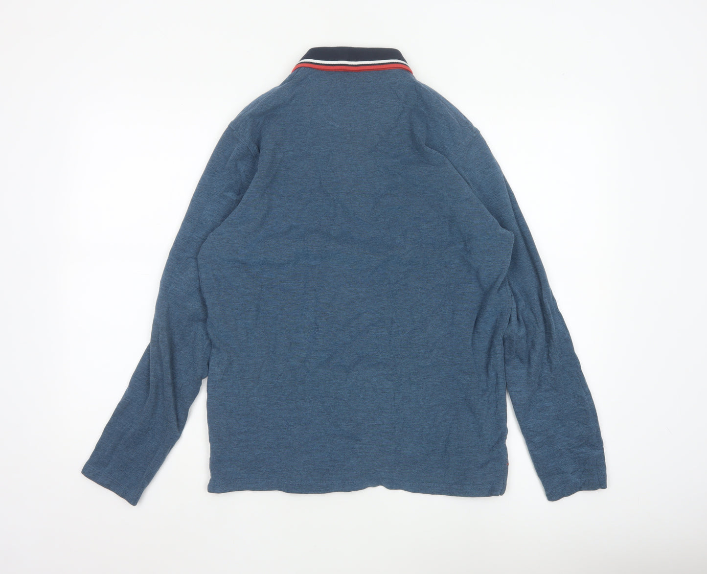 Jack & Jones Men Blue Long Sleeve Cotton Polo Shirt Size L