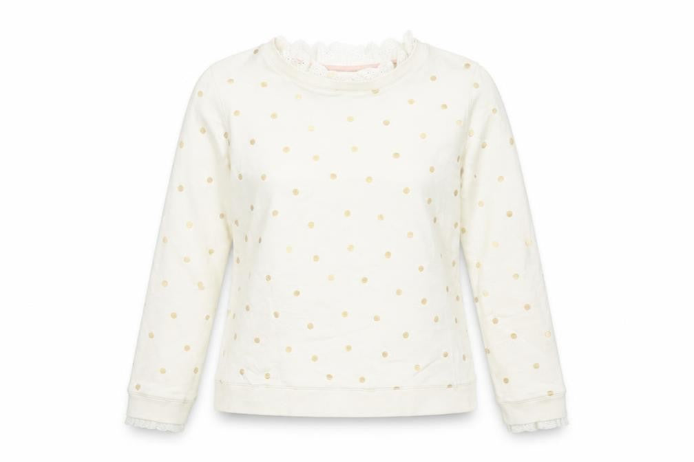 Boden Women Ivory Polka Dot Cotton Long Sleeve Blouse M