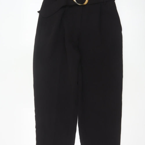 NA-KD Women's Black Paperbag Trousers Size 8 Belted High Waist