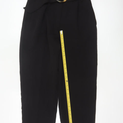 NA-KD Women's Black Paperbag Trousers Size 8 Belted High Waist