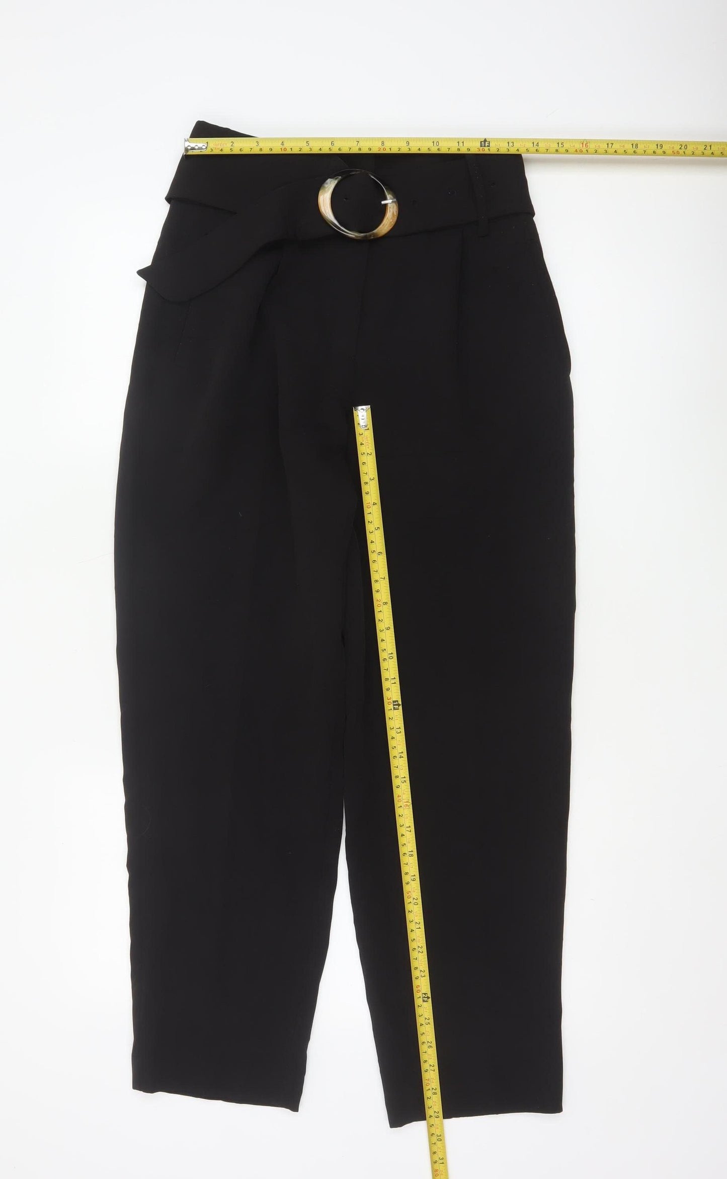 NA-KD Women's Black Paperbag Trousers Size 8 Belted High Waist