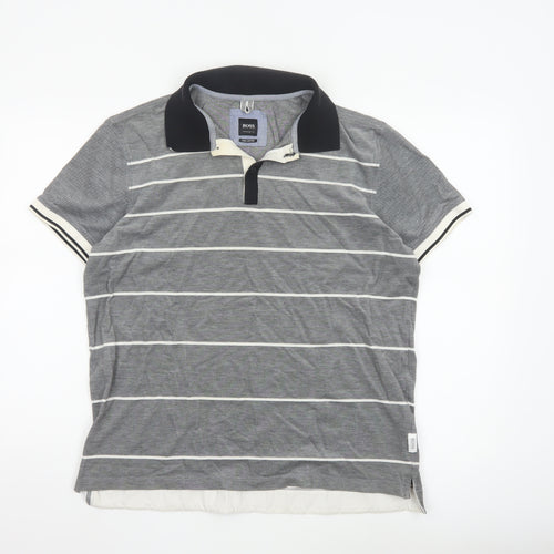 Hugo Boss Men's Grey Striped Regular Fit Pima Cotton Polo Shirt XL