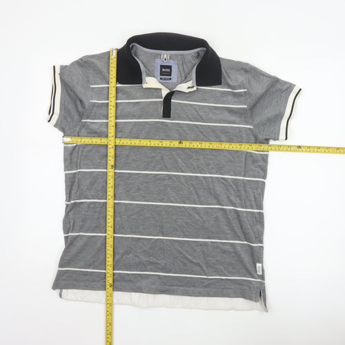Hugo Boss Men's Grey Striped Regular Fit Pima Cotton Polo Shirt XL