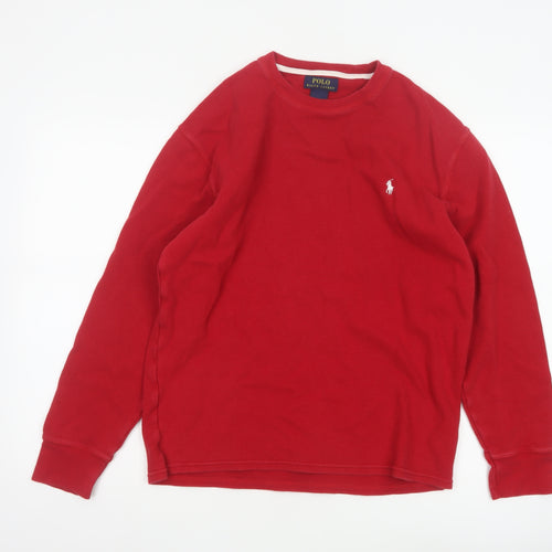Polo Ralph Lauren Men Red Cotton Long Sleeve Crew Neck Top L