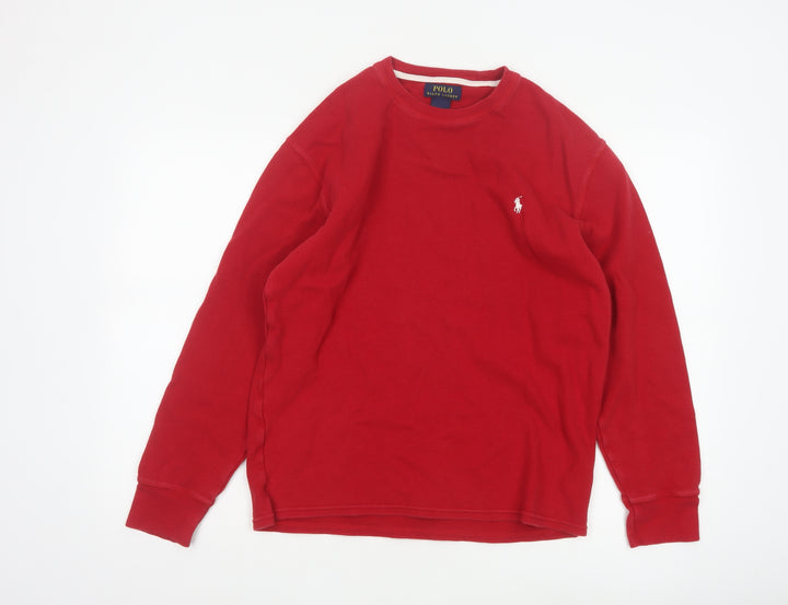 Polo Ralph Lauren Men Red Cotton Long Sleeve Crew Neck Top L