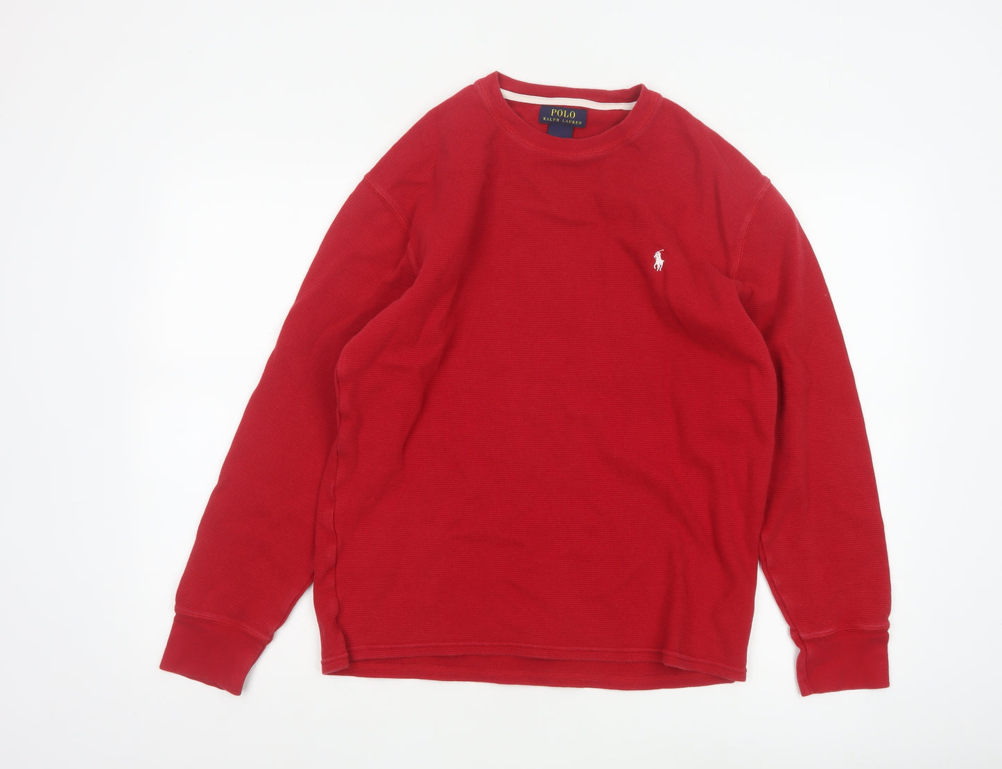 Polo Ralph Lauren Men Red Cotton Long Sleeve Crew Neck Top L