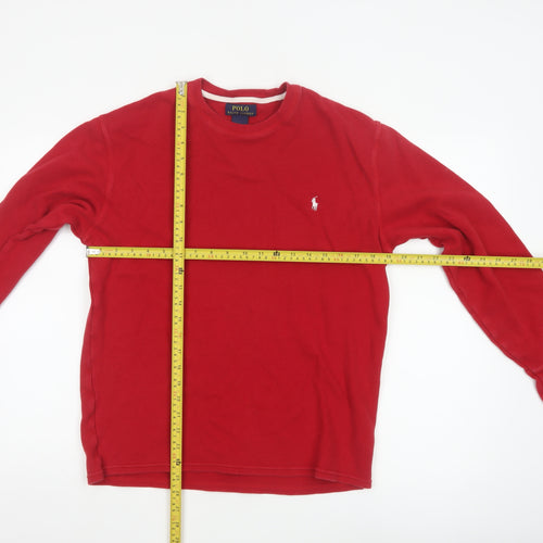 Polo Ralph Lauren Men Red Cotton Long Sleeve Crew Neck Top L