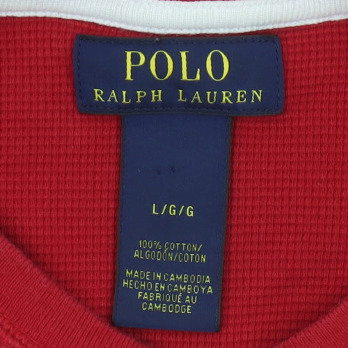 Polo Ralph Lauren Men Red Cotton Long Sleeve Crew Neck Top L