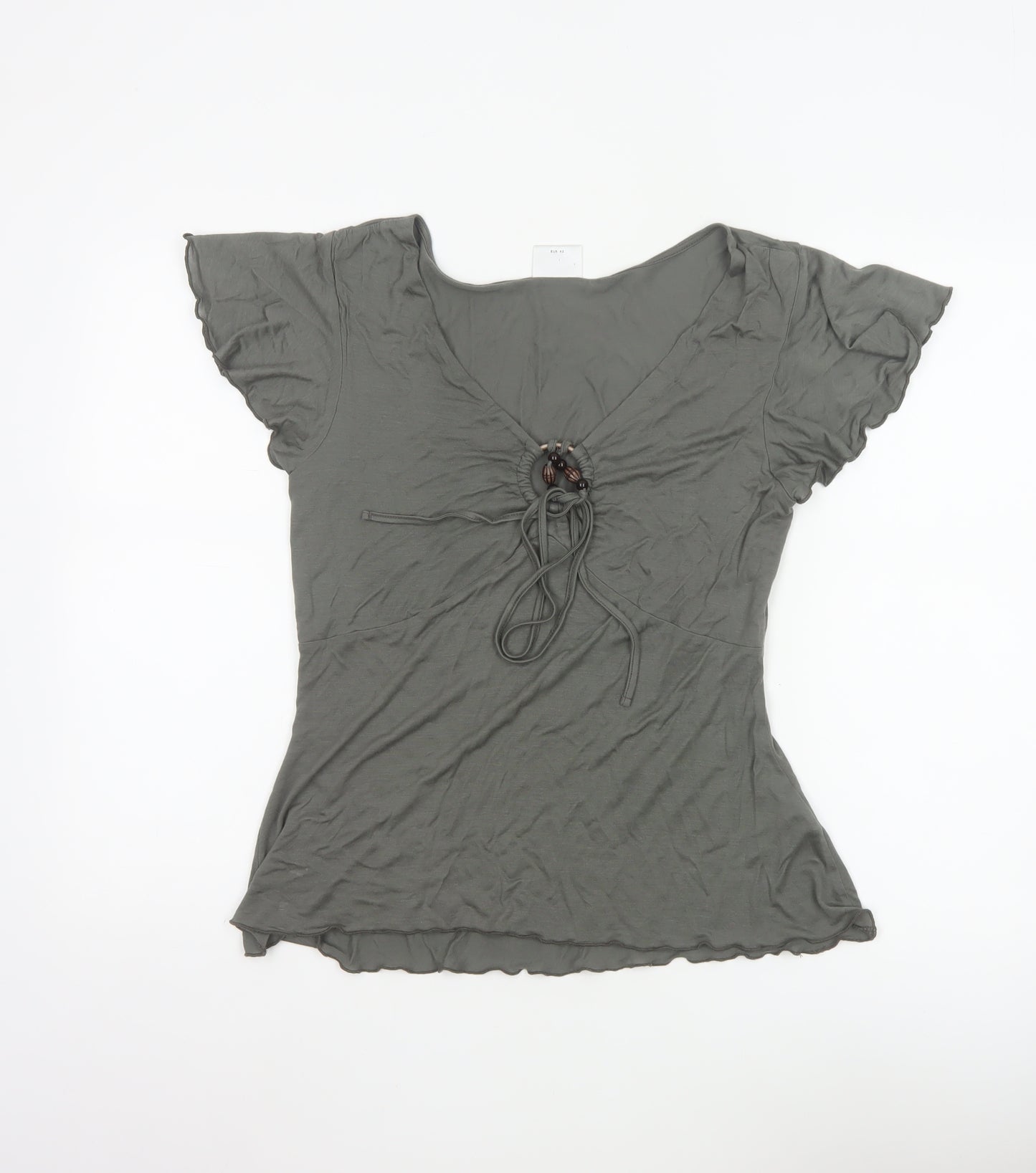 Next Women Grey V-Neck Beaded Tie Tunic Blouse Size 14