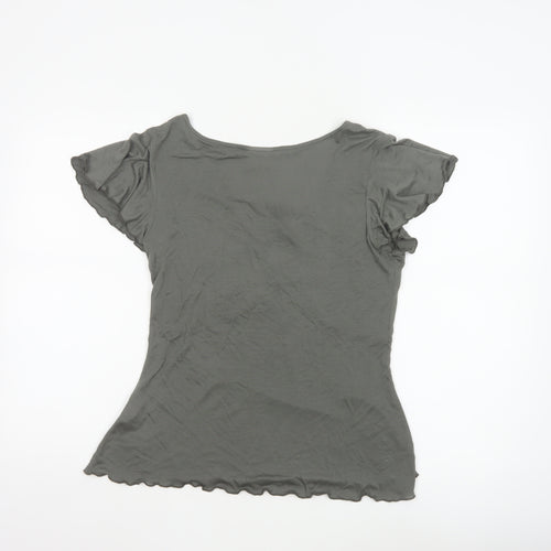 Next Women Grey V-Neck Beaded Tie Tunic Blouse Size 14