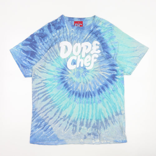 Dope Chef Men's Blue Tie-Dye Regular Fit Cotton T-Shirt M