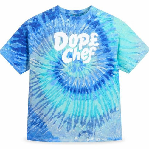 Dope Chef Men's Blue Tie-Dye Regular Fit Cotton T-Shirt M