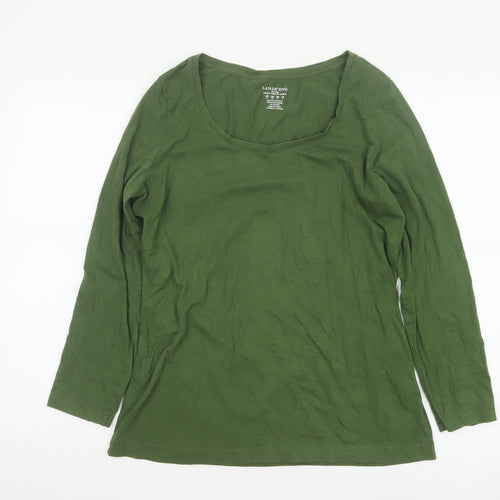 Lands' End Women's Green Slim Fit Long Sleeve Cotton Blend Top M