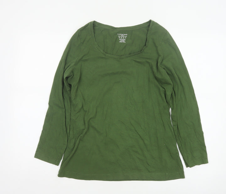 Lands' End Women's Green Slim Fit Long Sleeve Cotton Blend Top M