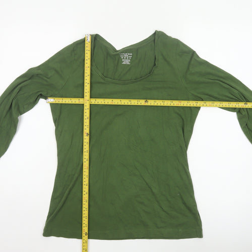 Lands' End Women's Green Slim Fit Long Sleeve Cotton Blend Top M