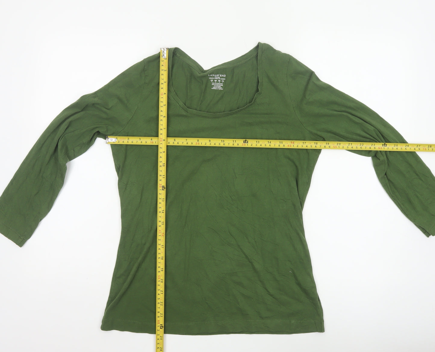 Lands' End Women's Green Slim Fit Long Sleeve Cotton Blend Top M