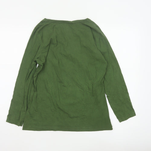 Lands' End Women's Green Slim Fit Long Sleeve Cotton Blend Top M