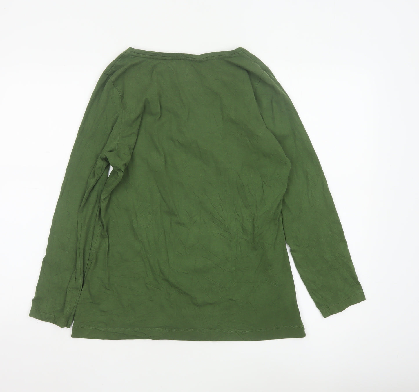 Lands' End Women's Green Slim Fit Long Sleeve Cotton Blend Top M
