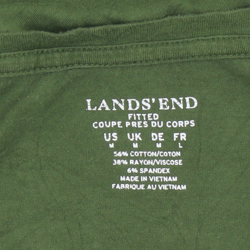 Lands' End Women's Green Slim Fit Long Sleeve Cotton Blend Top M