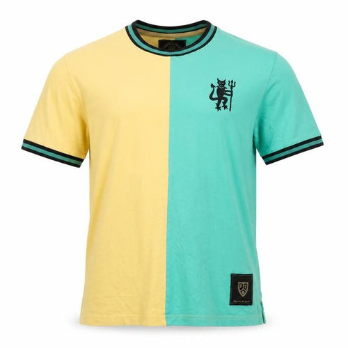 Football Town Men's Yellow Green Colourblock Cotton T-Shirt M