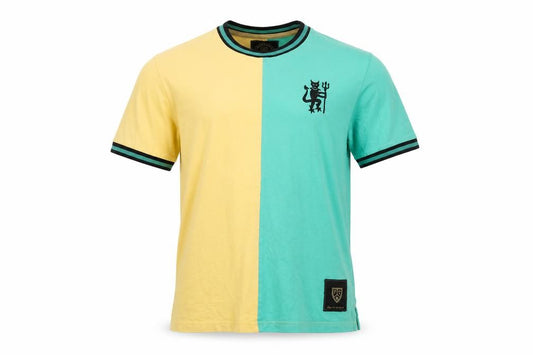 Football Town Men's Yellow Green Colourblock Cotton T-Shirt M