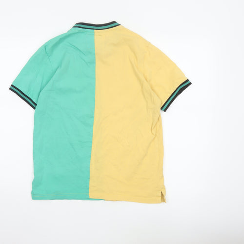 Football Town Men's Yellow Green Colourblock Cotton T-Shirt M