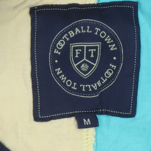 Football Town Men's Yellow Green Colourblock Cotton T-Shirt M