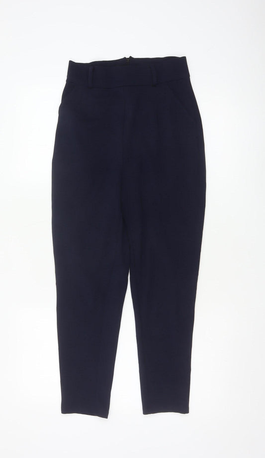 PNK Women Navy Blue Tapered Trousers UK 8 Polyester Blend Workwear