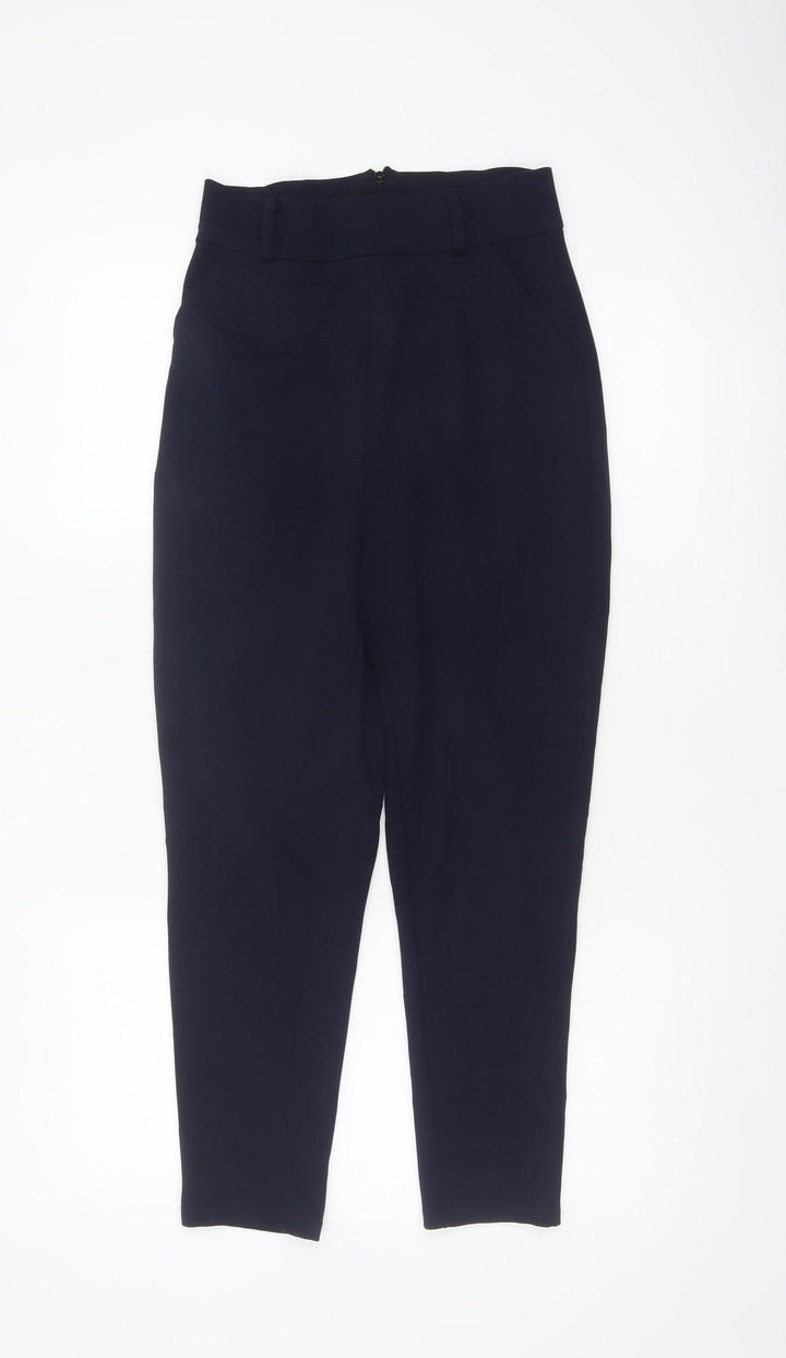 PNK Women Navy Blue Tapered Trousers UK 8 Polyester Blend Workwear