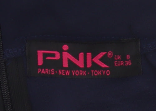 PNK Women Navy Blue Tapered Trousers UK 8 Polyester Blend Workwear
